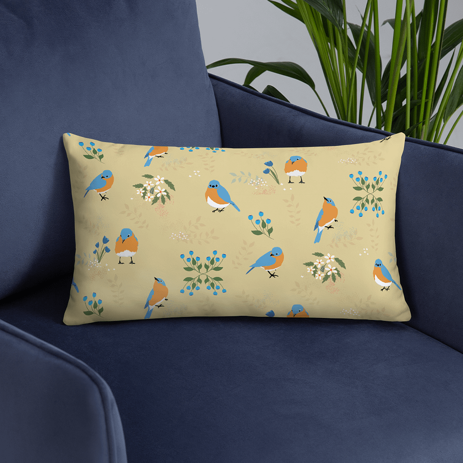“Best of Both Worlds” Bluebirds & Flowers Pillow in Tan product image (2)