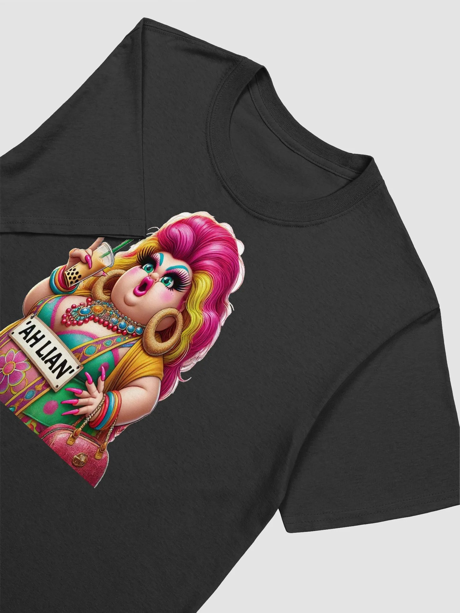 Vibrant Ah Lian Manifestation with Bubble Tea in Singapore T-Shirt product image (2)