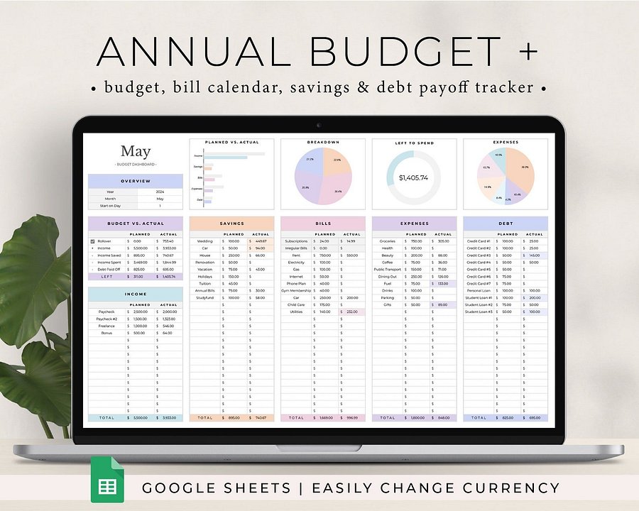 Annual Budget + Spreadsheet for Google Sheets product image (1)