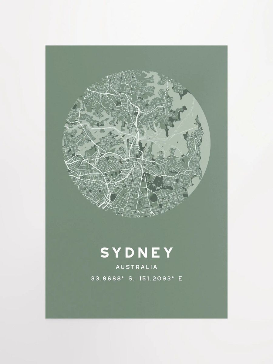 Sydney Street Map Poster – Sage Green Minimalist Circular City Art product image (4)