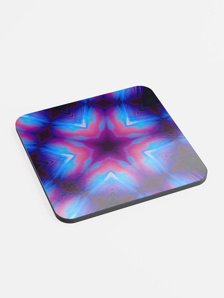 Sea Star Kaleidoscope Art Coastal Coaster, Pink Blue Cotton Candy Color Cork-Back Coaster product image (2)