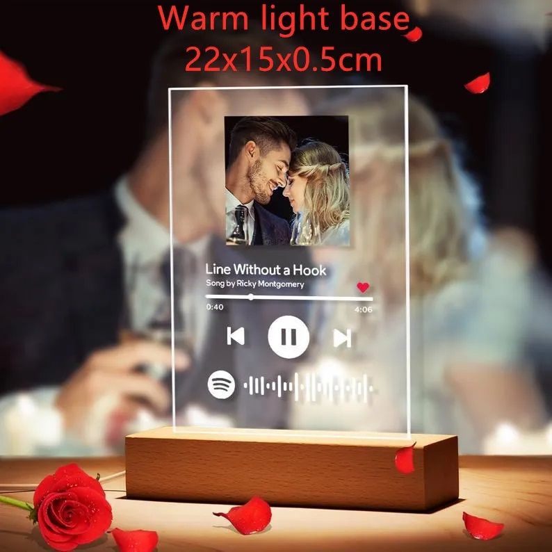 Raindren Acrylic Custom Photo Music Album Cover Night Light Base Size (22x15x0.5cm)