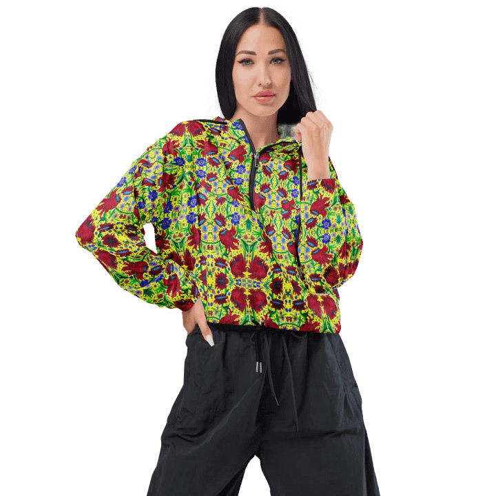 Abstract Red Flowers Ladies Cropped Windbreaker product image (1)