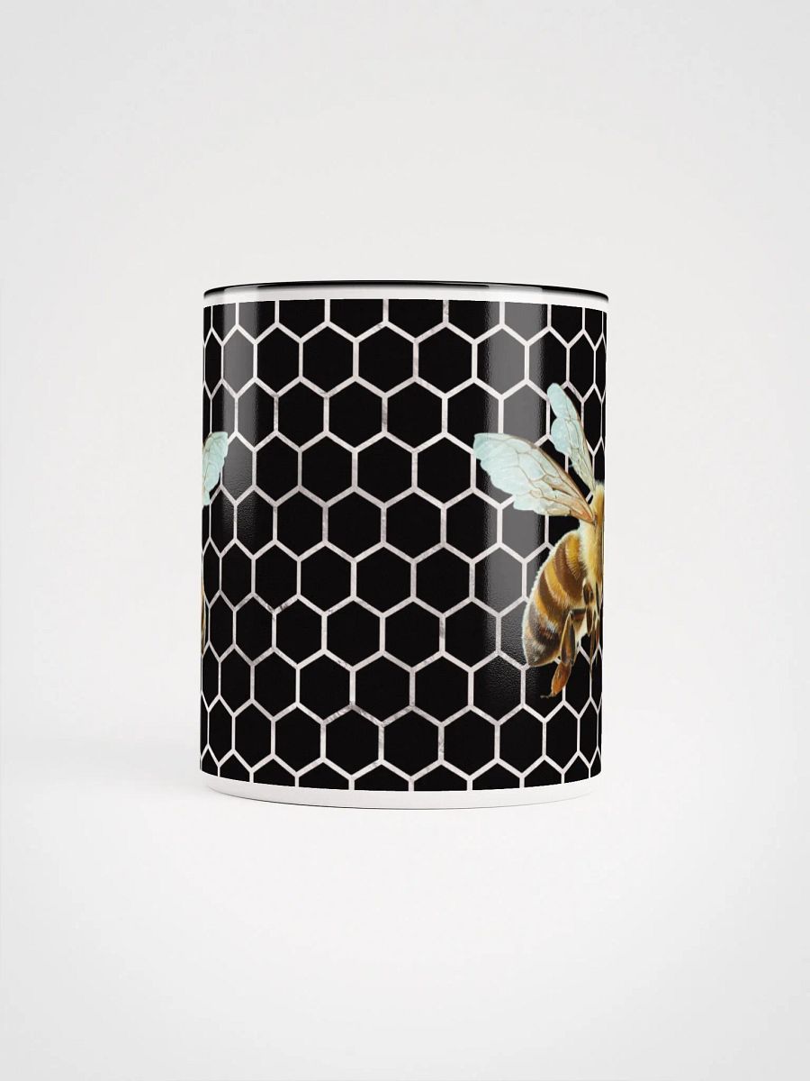 Bees IN Flight On Black Hexagonal Pattern Mug product image (5)