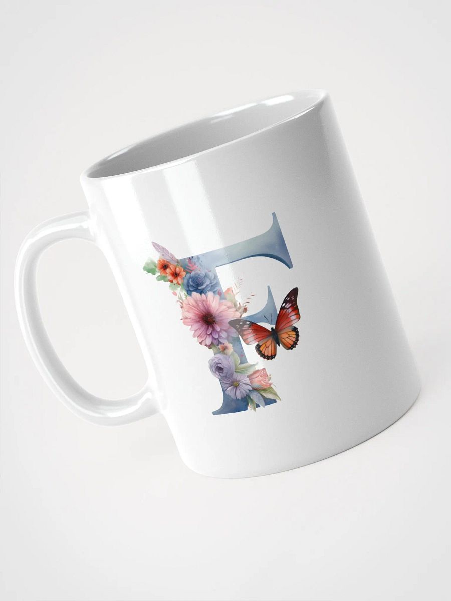 Letter F Monogram Floral Fantasy White Glossy Mug product image (8)