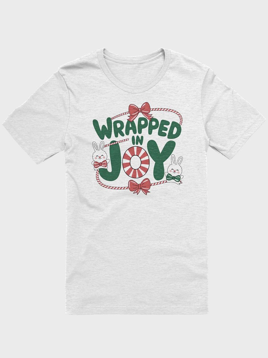 “WRAPPED IN JOY” t-shirt, holiday cheer, festive spirit, cheerful t-shirt, festive outfit, holiday-themed shirt, merry and bright, Christmas clothing, joyful design, gift idea product image (1)