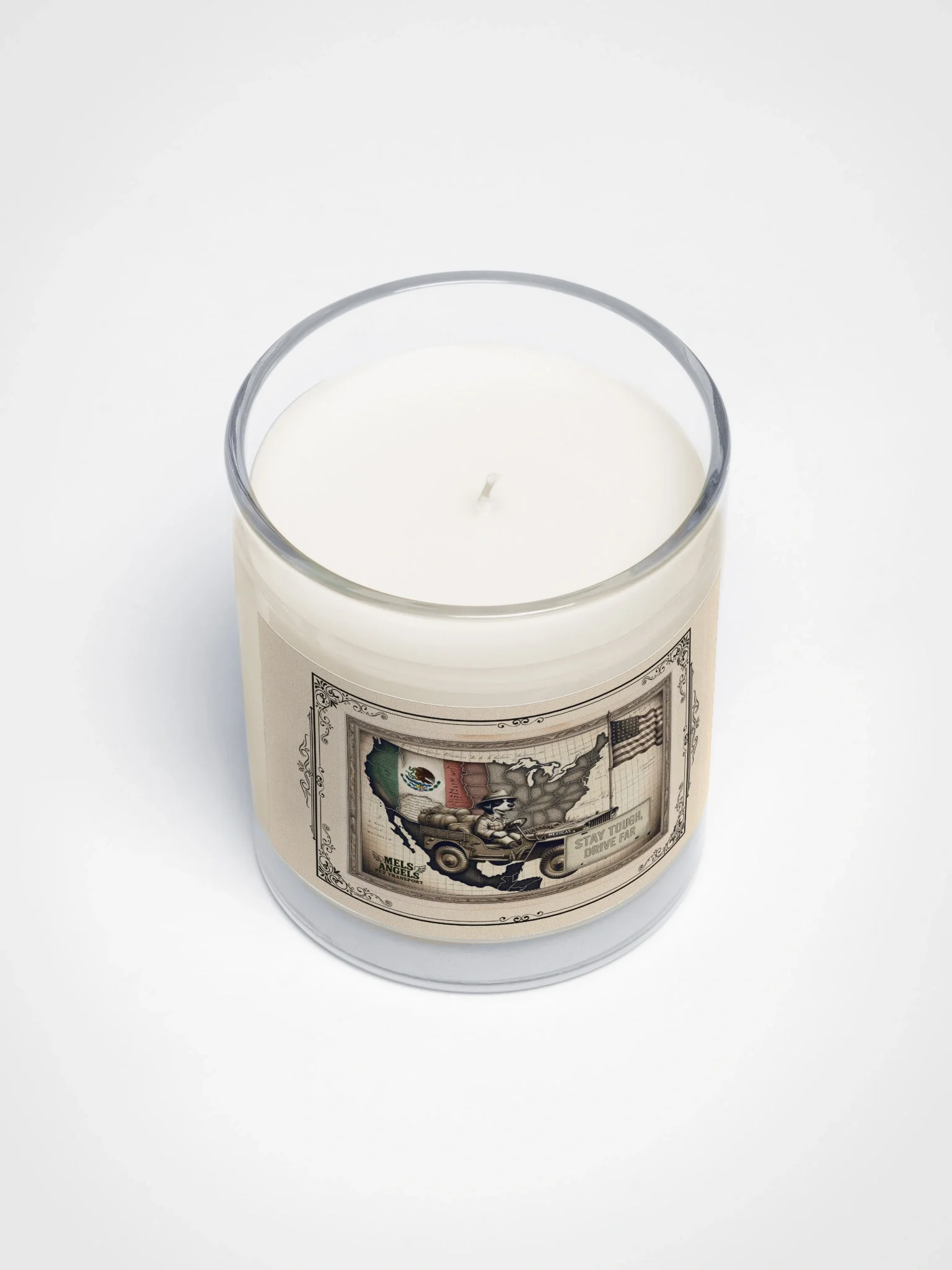 Mels Angels "Stay Tough, Drive Far" Soy Wax Candle – Vintage Map & Dog Design product image (6)