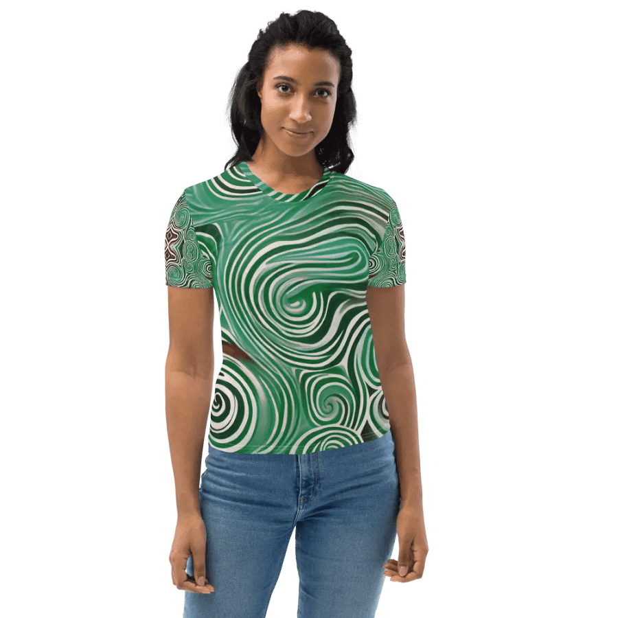 Funky Cool Green Liquid Tie-Dye Women's Crewneck T-shirt product image (7)