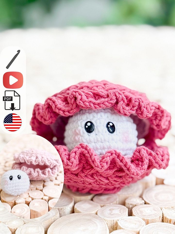 How to Crochet an Clam | No-Sew Amigurumi with Wheat Stitch product image (1)