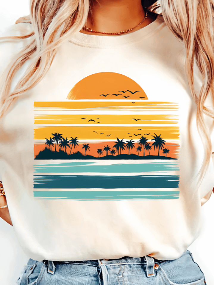Retro Palm Tree Sublimation PNG – Vintage Tropical Beach Design for Summer T-Shirts – 300 DPI DTF & Instant Digital Download product image (1)