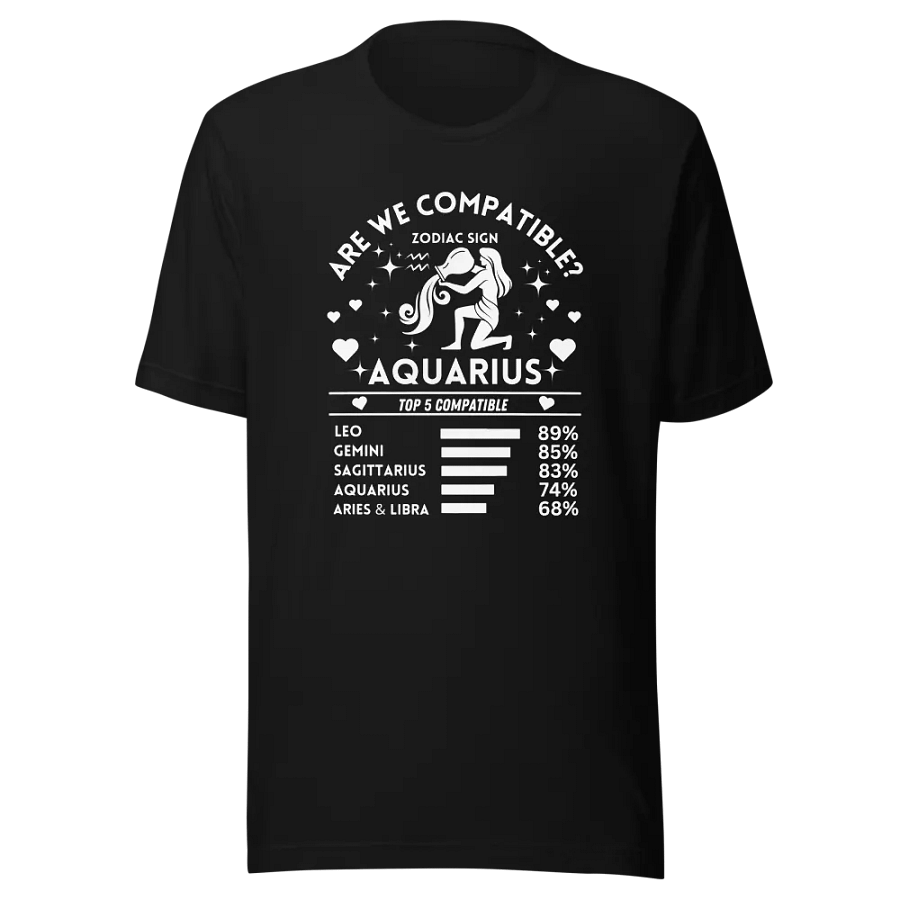 Aquarius Zodiac Sign Romantic Compatibility T-Shirt - Bella Canvas 3001 Unisex Staple T-Shirt - Dark Colors product image (3)