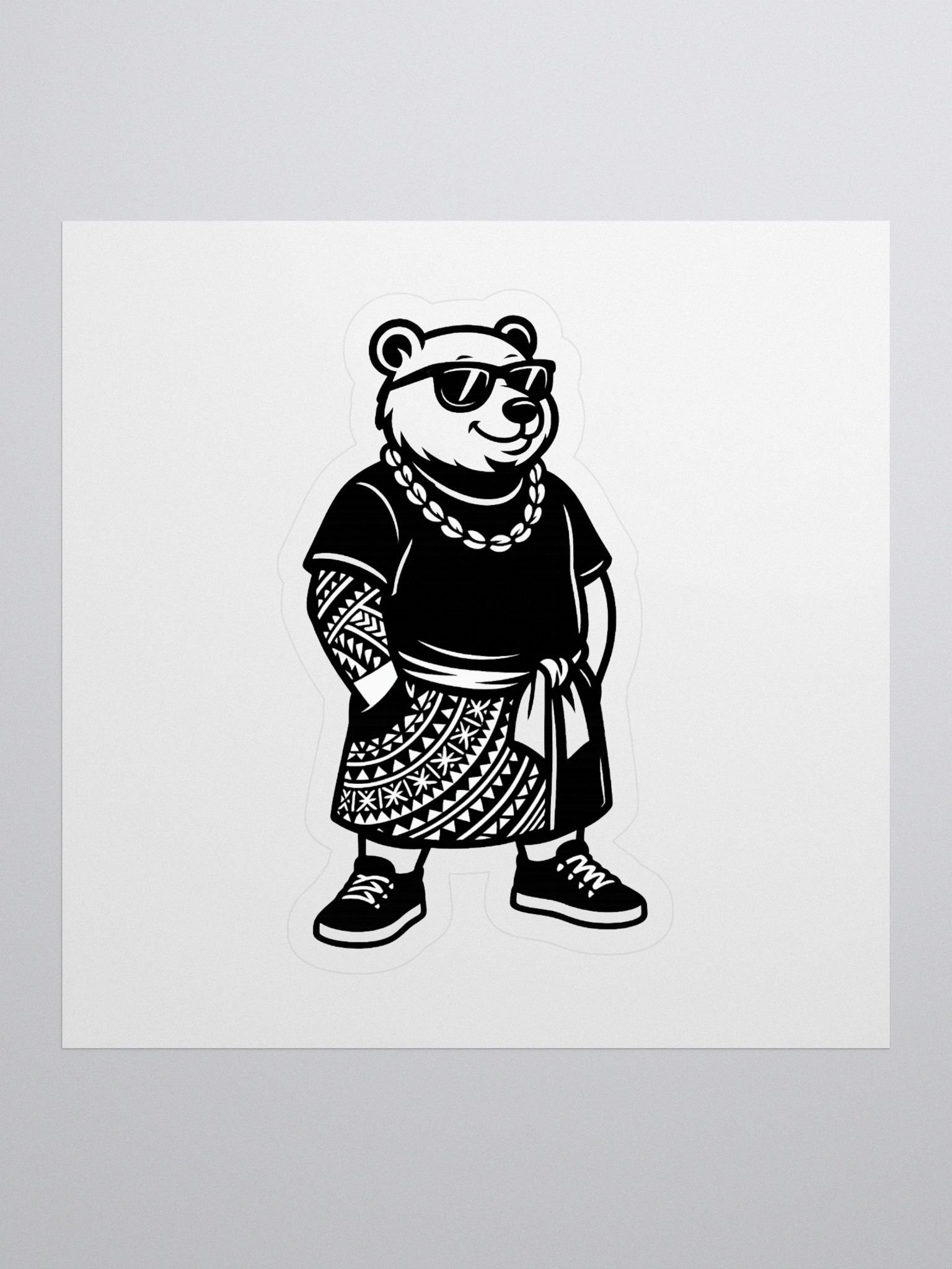 Samoan Urban Bear Kiss-Cut Sticker – Polynesian Lava Lava Streetwear Design | Island Culture Decal by ASP Apparel product image (1)