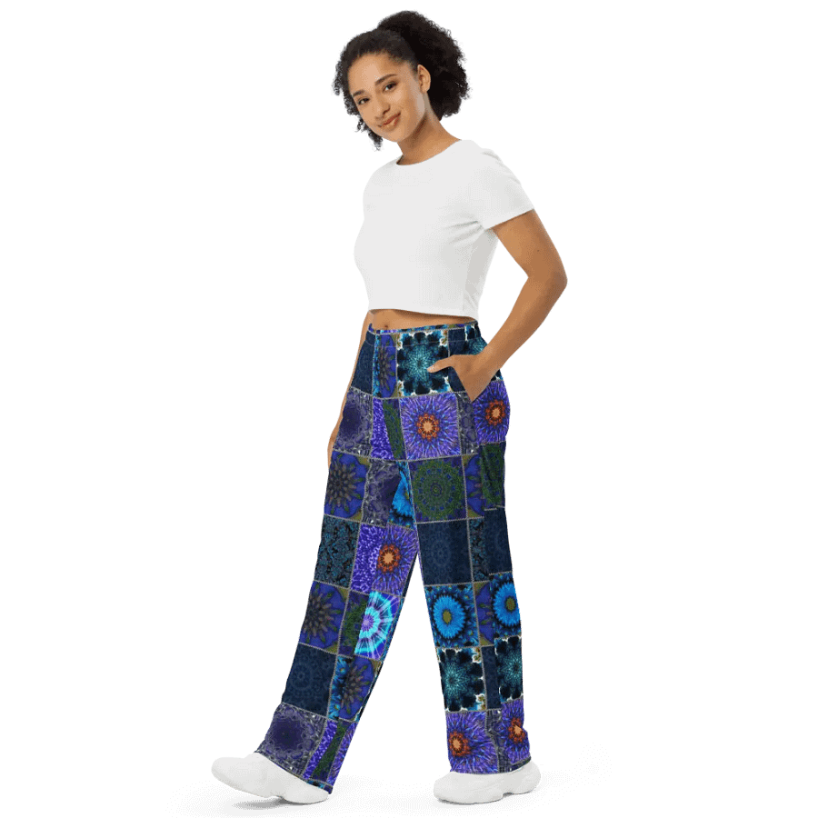 Blue Crazy Quilt Wideleg Pants product image (4)