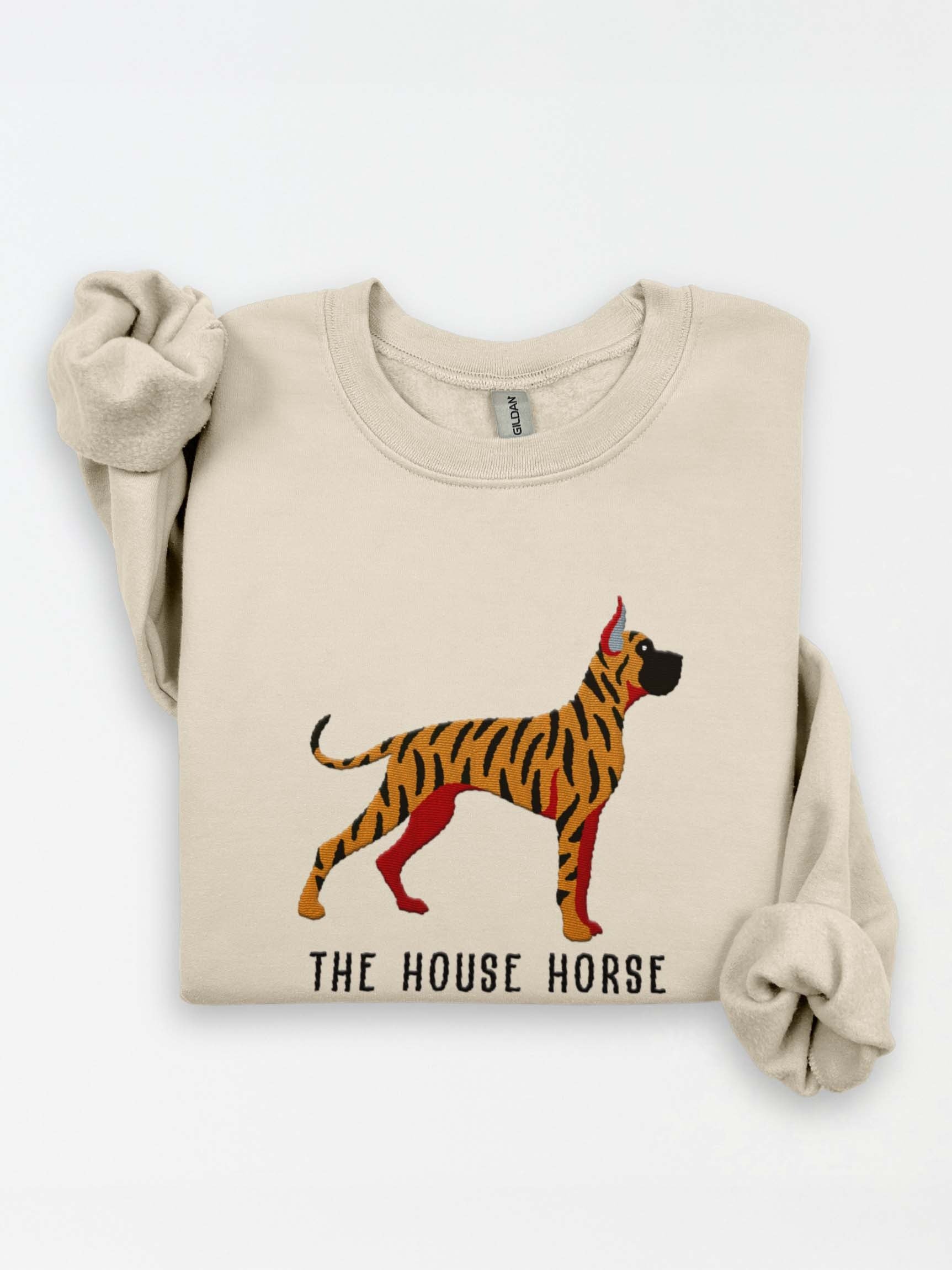 The House Horse Sweatshirt (Embroidered) of a Great Dane(Brindle, Cropped Ears) product image (1)