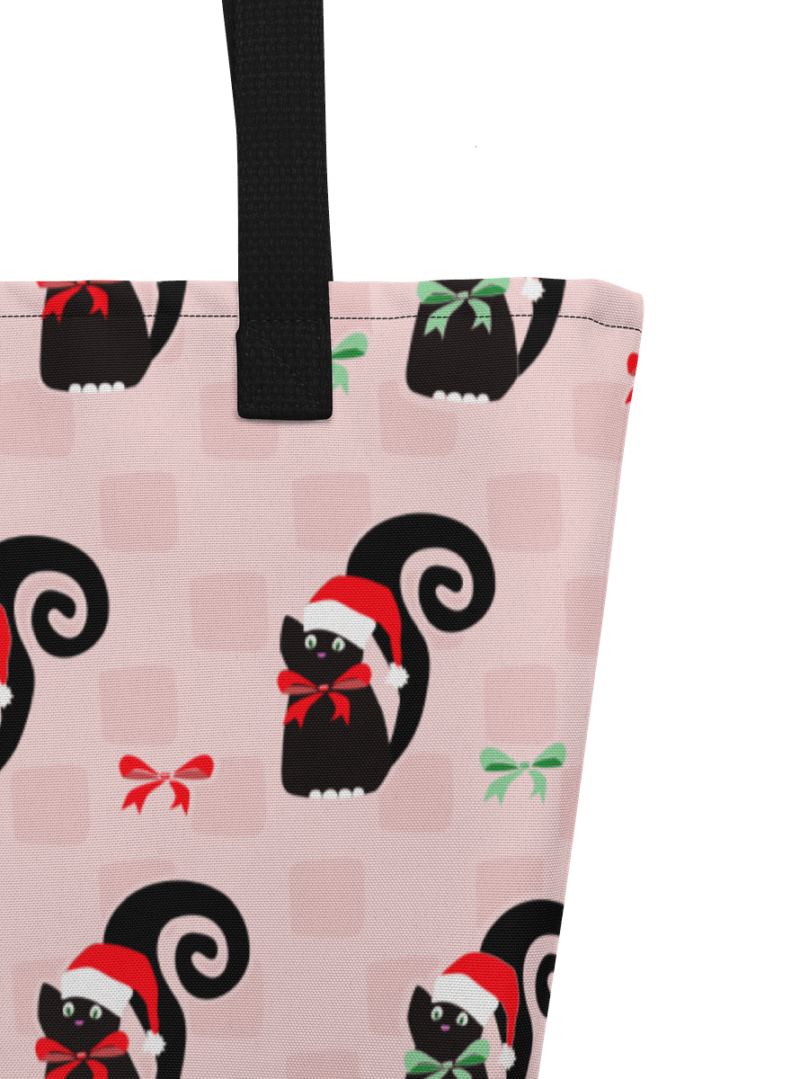 Black Christmas Kitties On Pink Checkerboard – Large Tote Bag product image (5)