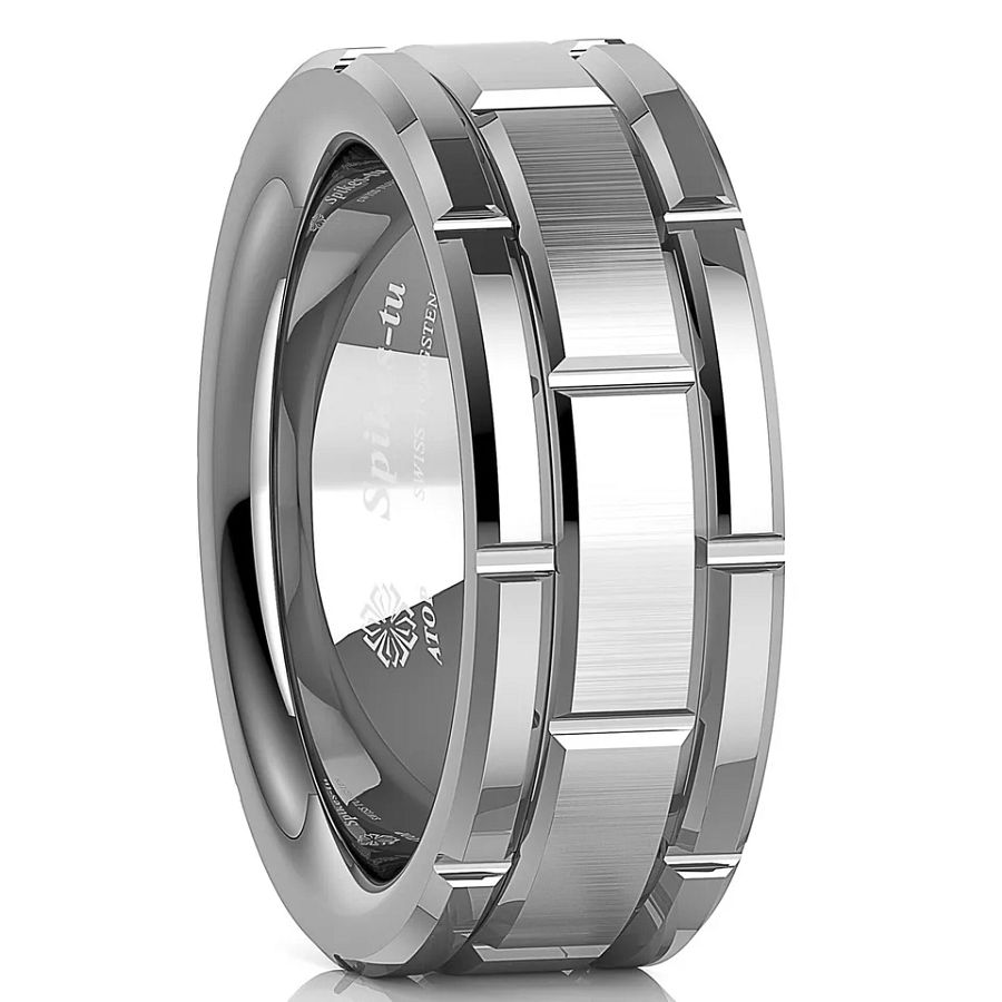 8mm Men's Tungsten Carbide Ring Silver Wedding Band Brick Pattern Size 6-13 ATOP product image (3)