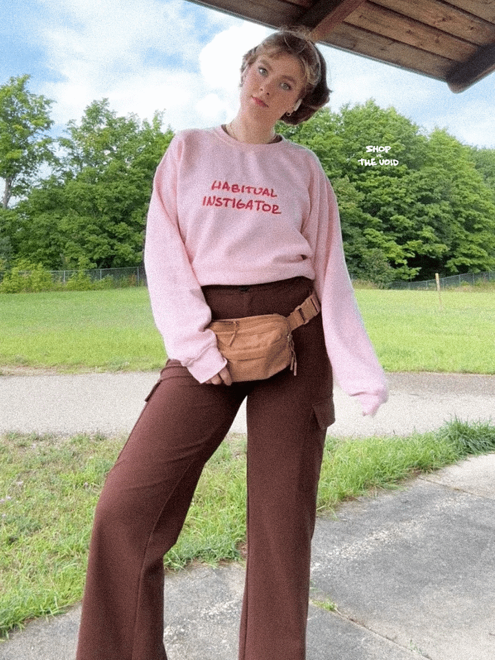 HABITUAL INSTIGATOR (lg. design, pink thread) embroidered crewneck product image (1)