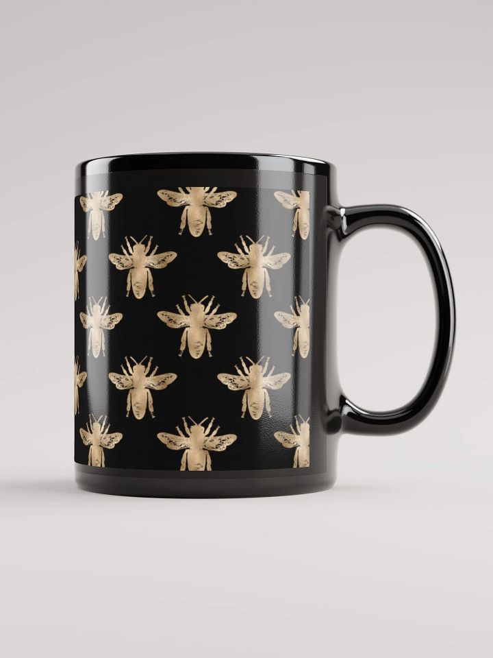 Golden Bees Patterned Black Mug product image (1)