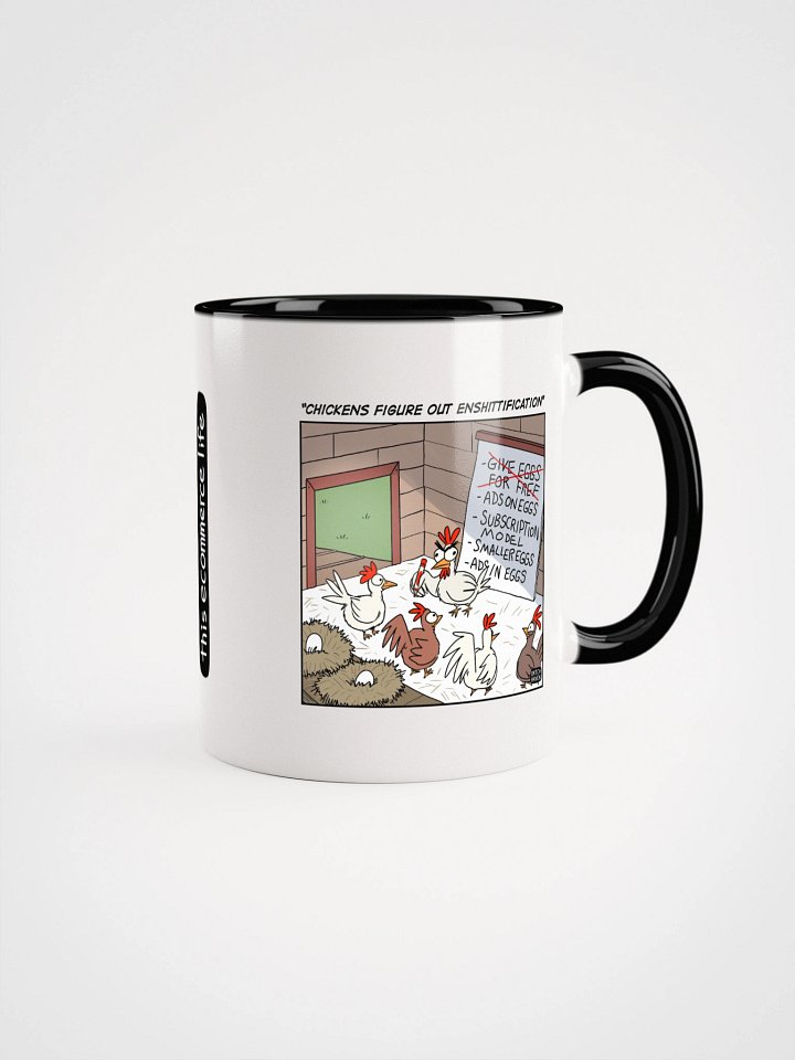 "Chickens figure out enshittification" mug product image (1)