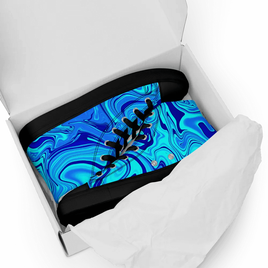 Women's High Top Canvas Shoes - Light and Dark Blue Digital Fluid Art product image (12)