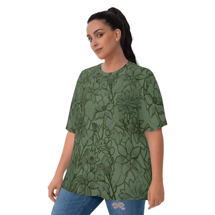 Line art Green and Dark green Floral/All-Over Print Women's Crew Neck T-Shirt by Sublicolor product image (9)