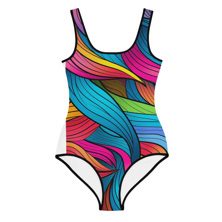 Waves of Rainbow Color One-Piece Girls Bathing Suit product image (1)