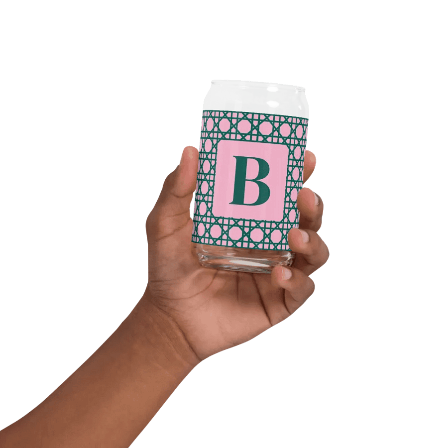 Cannage Green Pink Initial B Can-Shaped Glass product image (10)