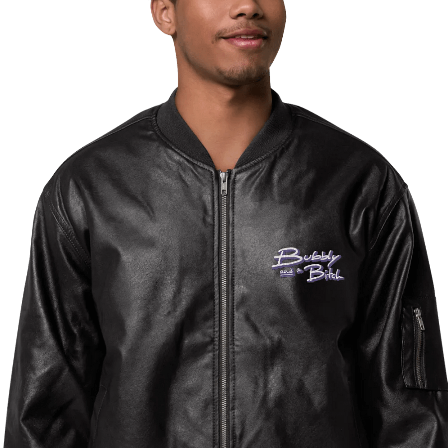 Bubbly and a B (purple shadow design) faux leather bomber jacket product image (1)