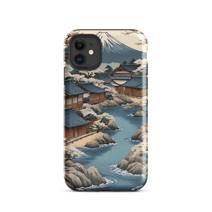 Tough Phone Case for iPhone® - Japanese Village in Shades of Blue and Brown product image (47)