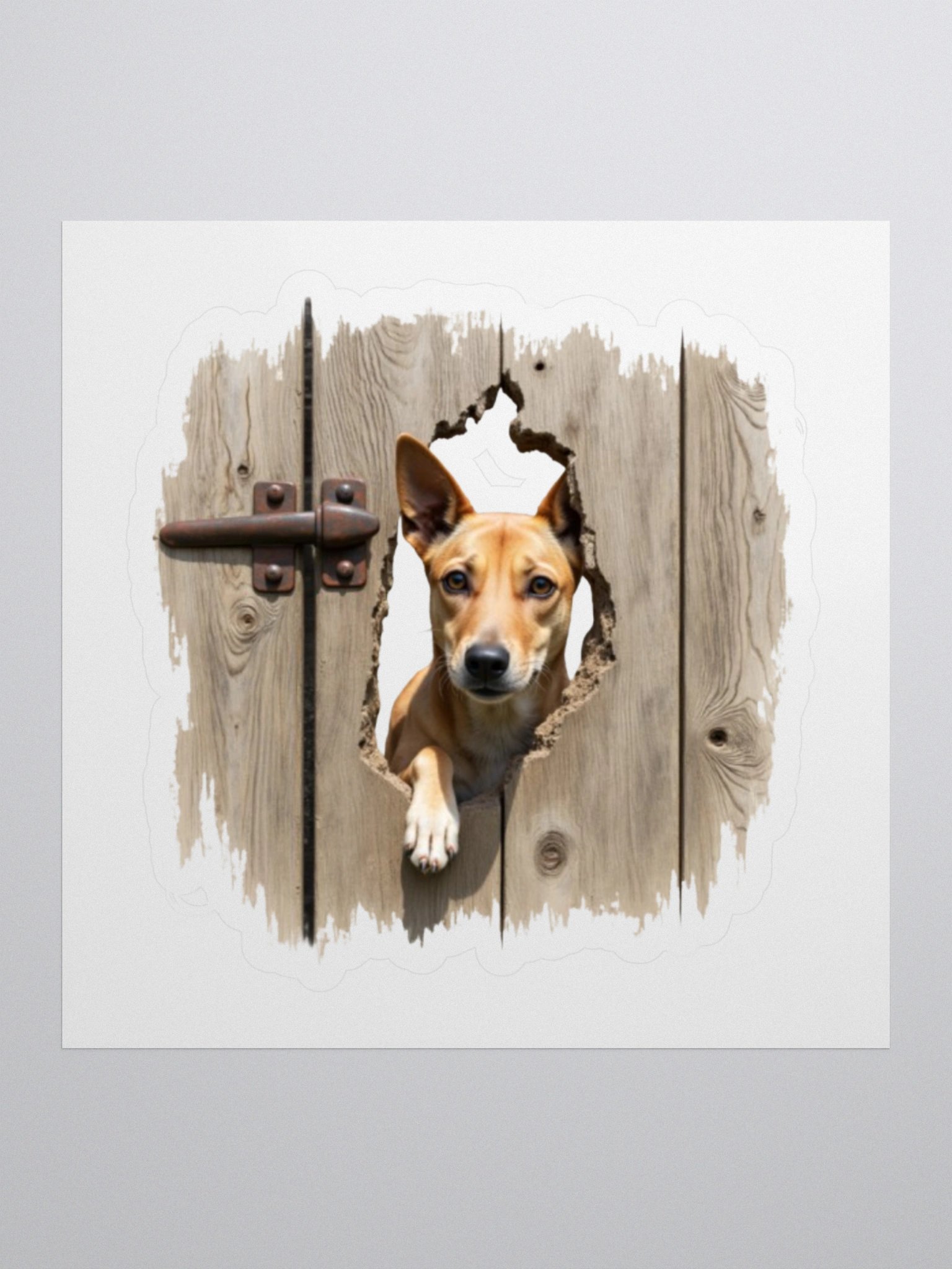 Rustic Wood Fence Peeking Potcake Sticker product image (1)