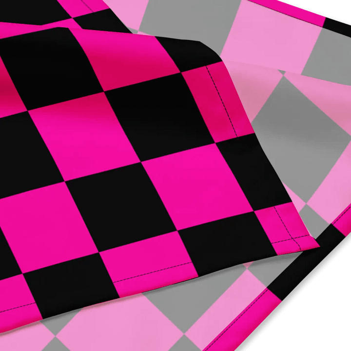 Hot Pink Black Checkerboard Bandana, Neon Retro Checkers Summer Accessory product image (4)