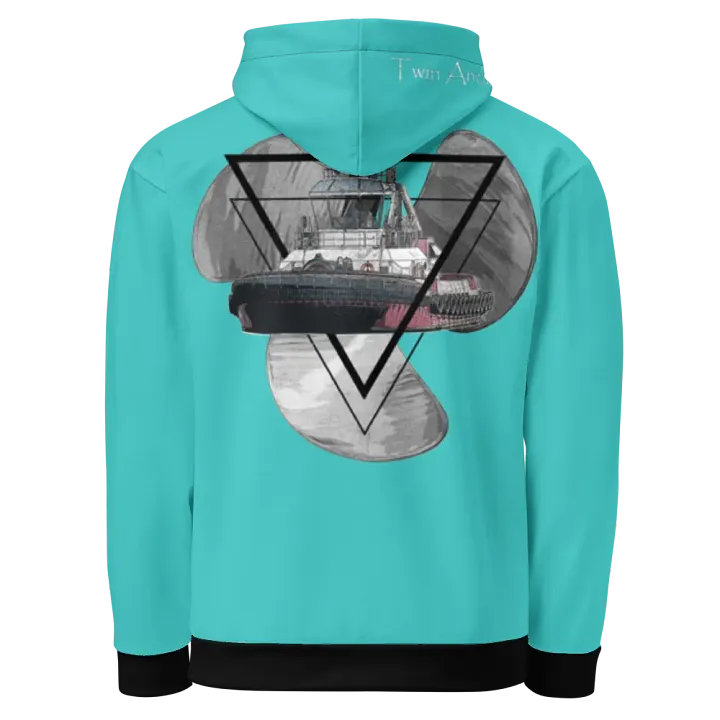 turquoise Three blade prop triangle Athena tug Hoodie product image (1)