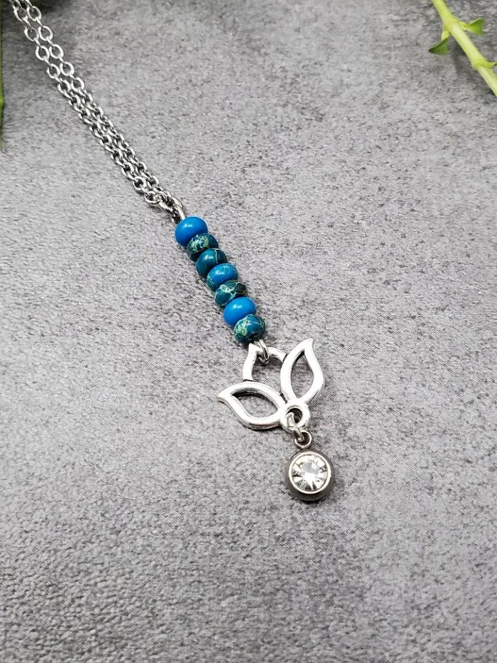 Caribbean Jasper & Lotus Flower Necklace – Clarity • Renewal • Inner Peace product image (1)