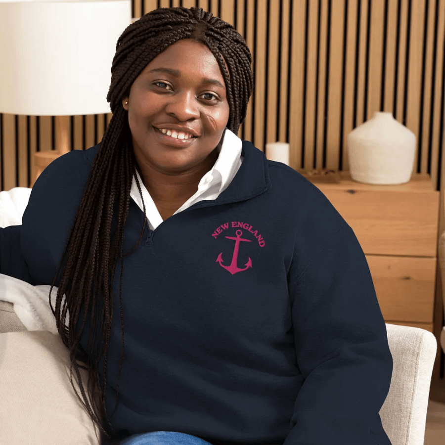 New England Left Side Pink Embroidery Half Zip product image (25)
