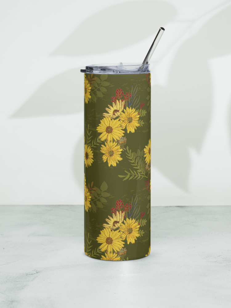 Helianthus Sunflower 20-ounce Stainless Steel Tumbler with Straw - Green product image (1)