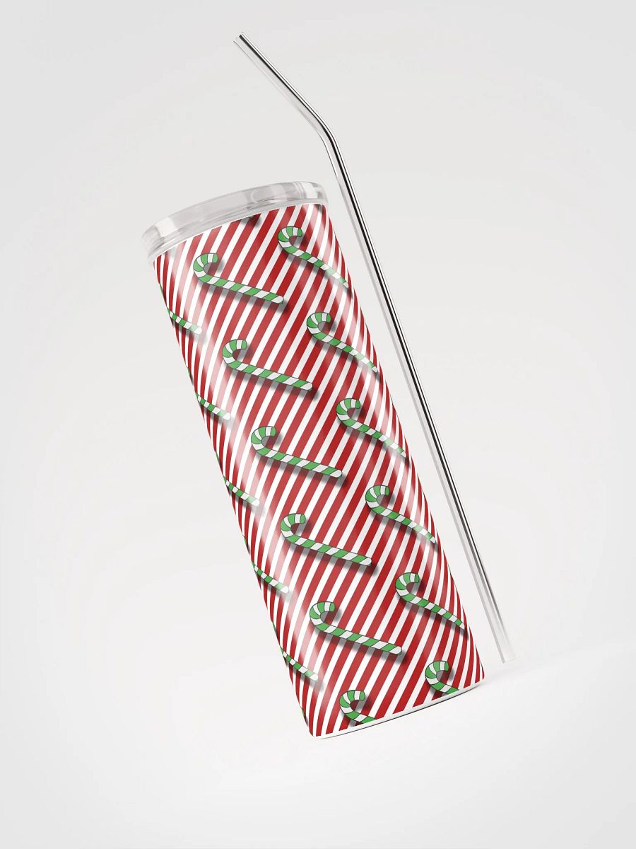 Green Candy Canes on Red Stipe Stainless Steel Tumbler with Straw product image (10)