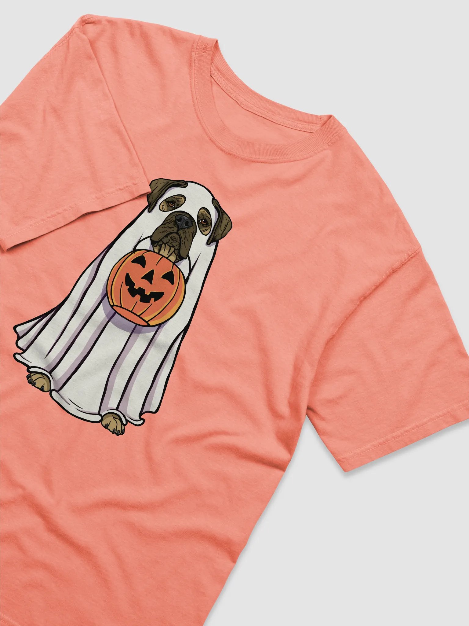 Funny Halloween Bullmastiff T-Shirt | Funny Bullmastiff Wearing a Ghost Costume and Holding a Pumpkin Basket product image (24)
