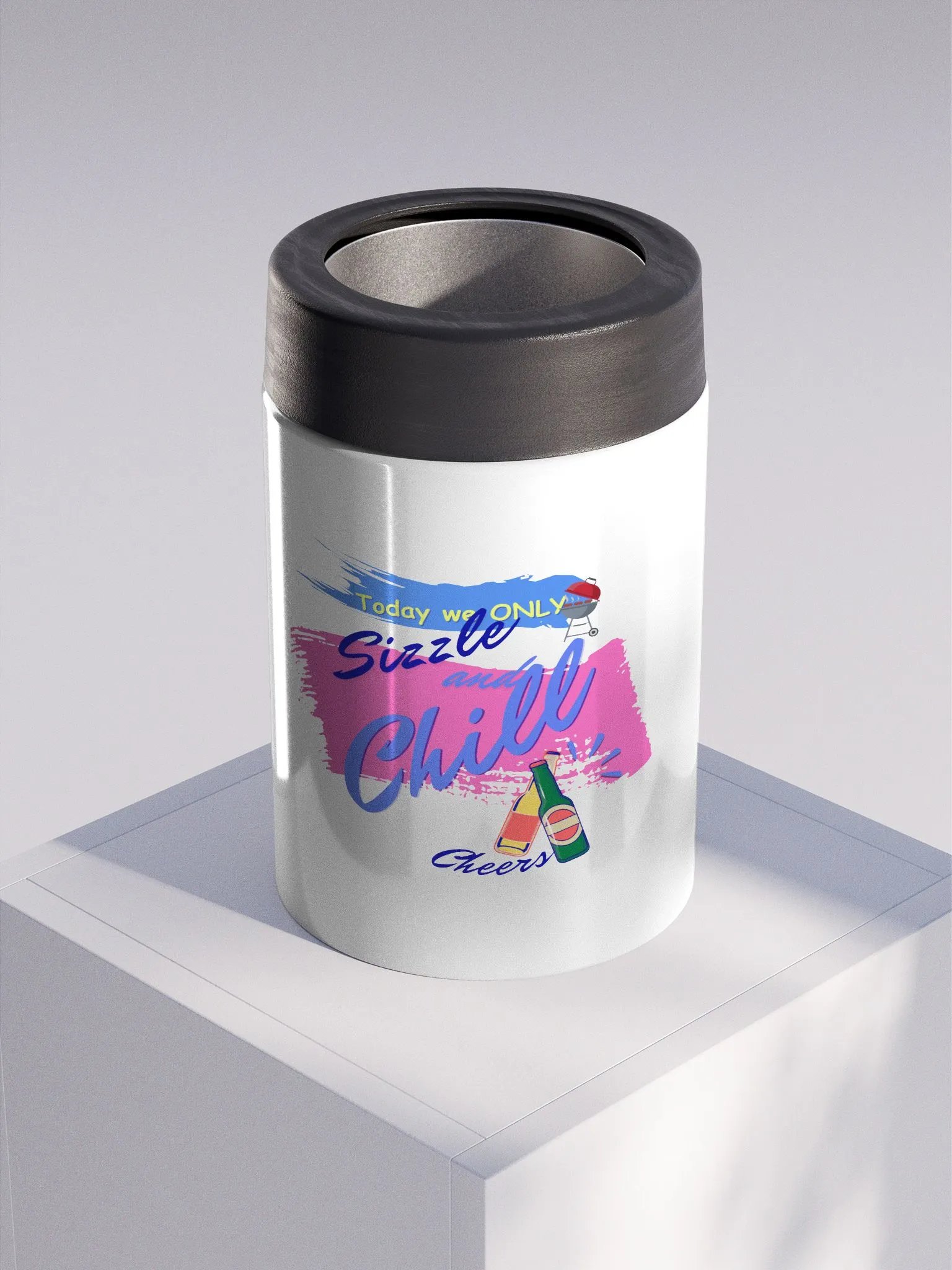 Stainless steel Koozie for your summer parties.   ‘Today we only Sizzle and chill’ design product image (3)
