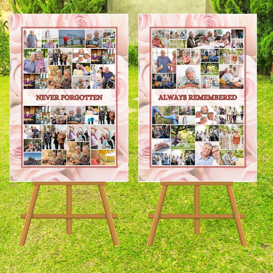 Pink Roses Funeral Photo Collage Sign Set Canva Template product image (4)