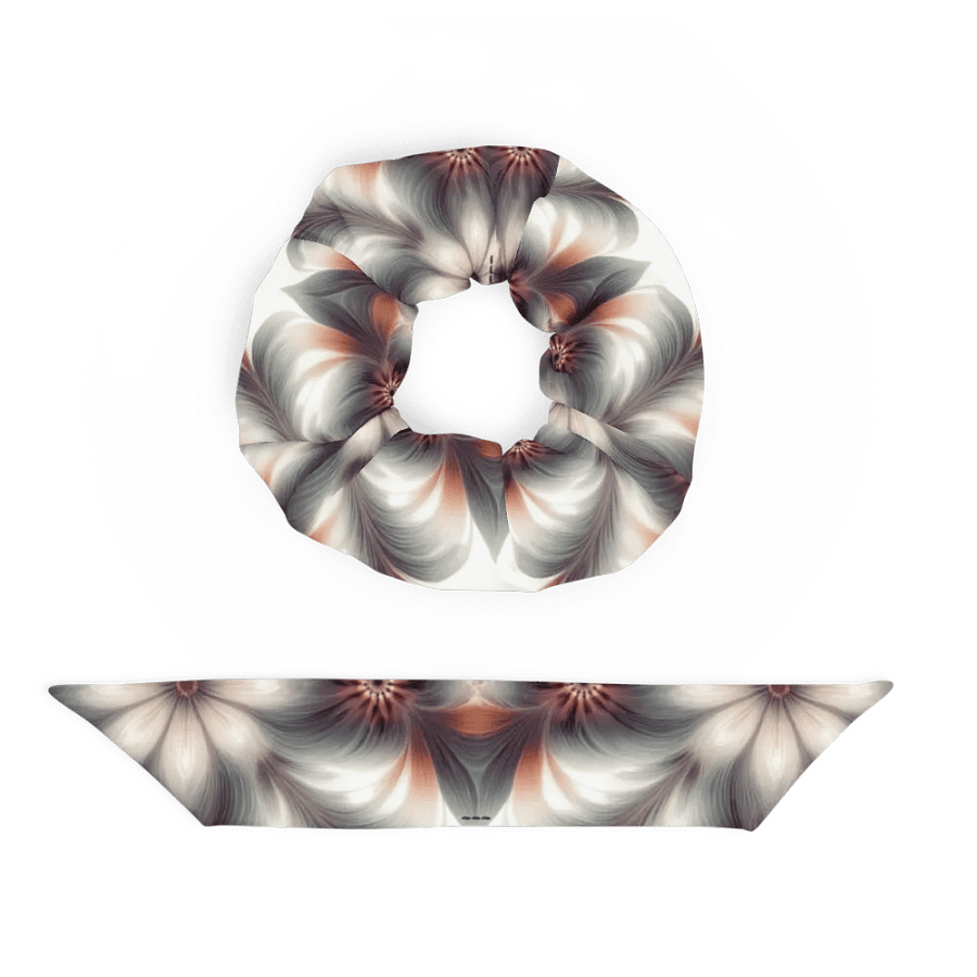 Hair Scrunchie - Geometric Floral Pattern in Pale Oranges and Greens product image (5)