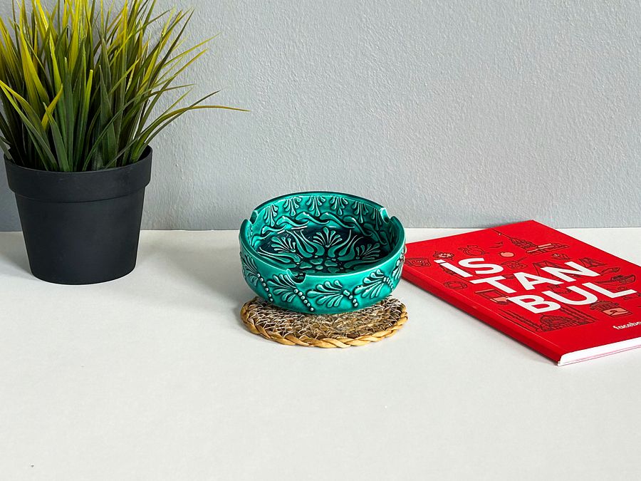 Ceramic turquoise ashtray (11 cm) — handmade pottery, handmade ceramic, home decor, handmade gift, Turkish ceramic product image (4)