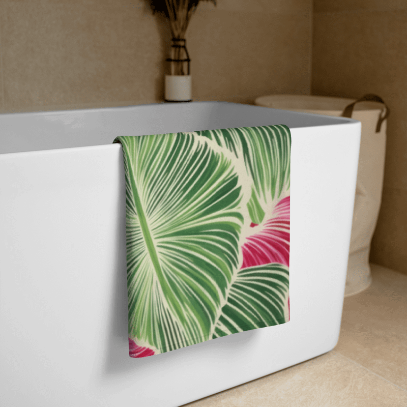 TROPICAL LEAF BEACH TOWEL – 30"x60", COTTON TERRY BACK, ISLAND-INSPIRED BOTANICAL PRINT product image (2)