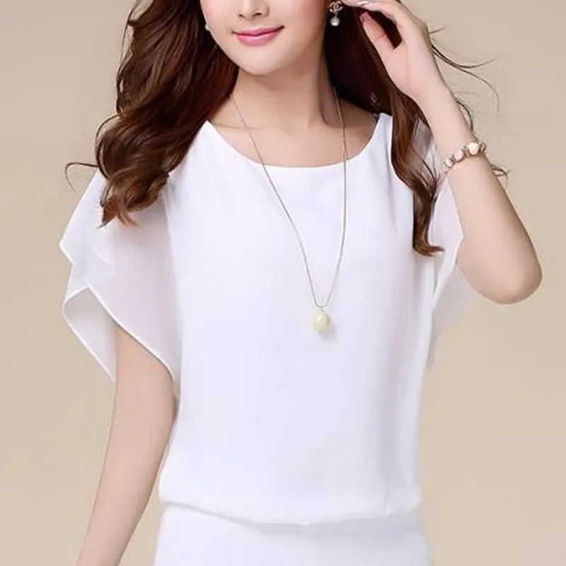 Women Batwing Short Sleeve Chiffon Shirt Summer Tops Loose Blouse Fall Polyester product image (5)