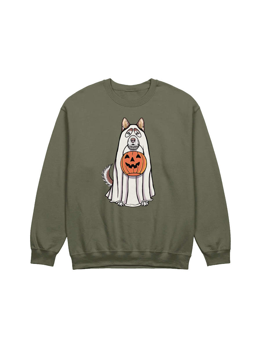 Funny Halloween Siberian Husky(Red) Sweatshirt | Funny Husky Wearing a Ghost Costume and Holding a Pumpkin Basket product image (17)