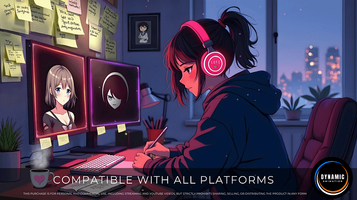 Animated Background | Girl Studying at Night with Pink Headphones | Relaxing Lofi Atmosphere | Perfect for Streaming & Live Wallpapers | AB182 product image (2)