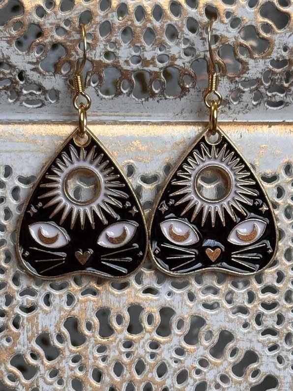 Black Planchette Enamel Earrings product image (1)