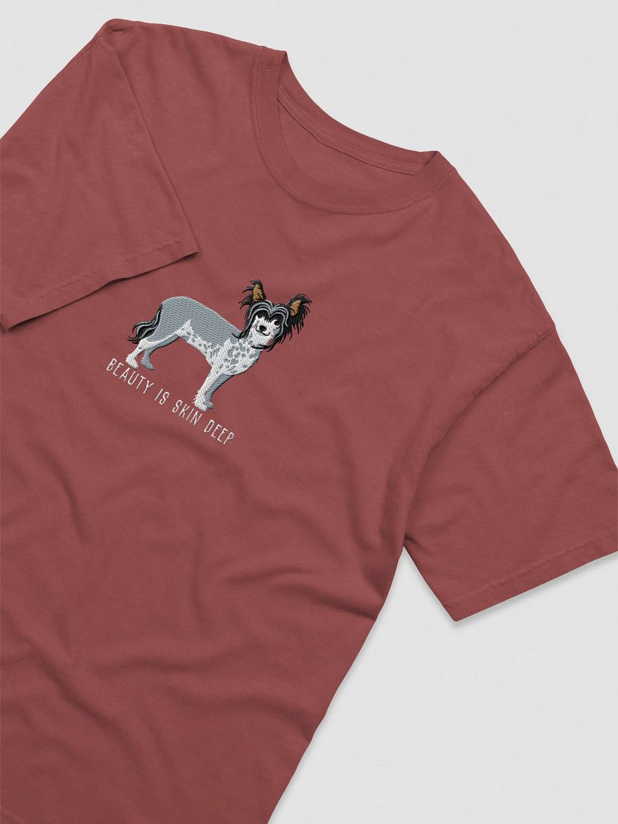 Beauty Is Skin Deep T-Shirt(Embroidered) of a Chinese Crested Dog(Black) product image (11)