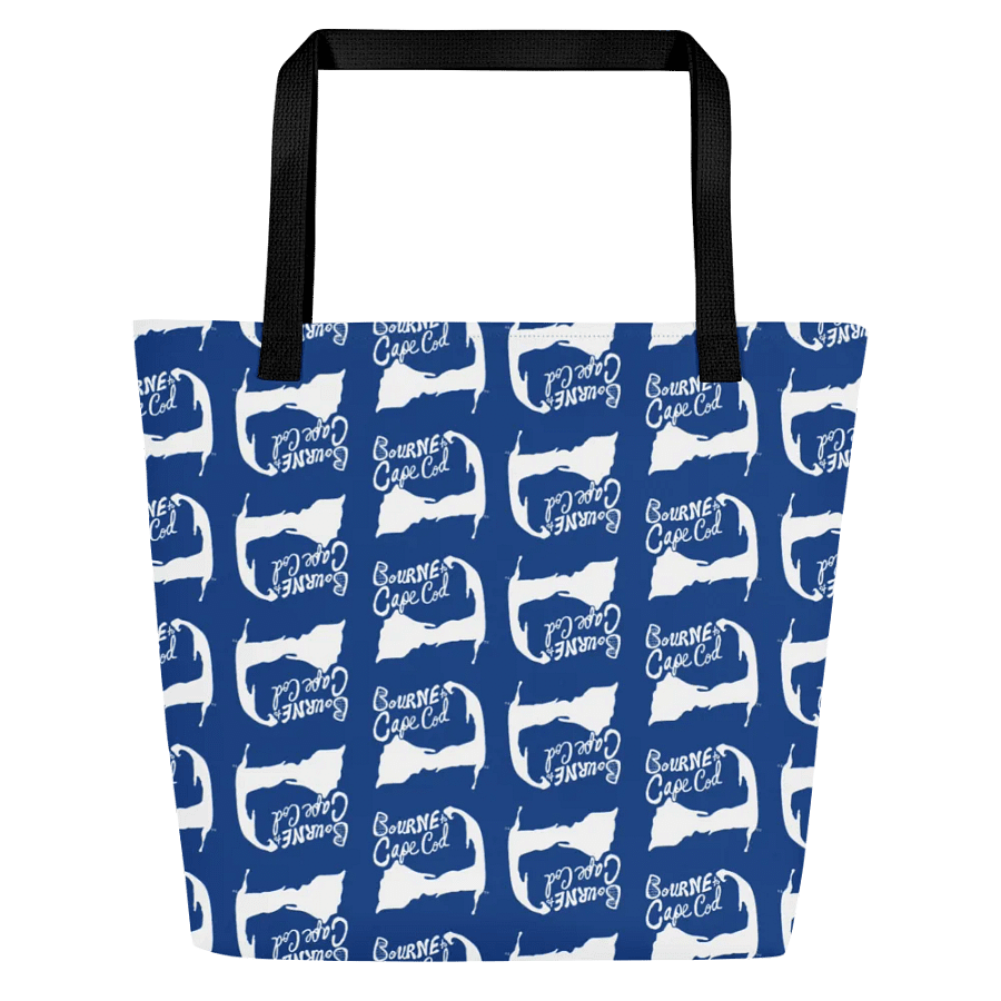 BOURNE to Cape Cod™ | Large Tote Bag with Pocket | Coastal Classic | All-Over Logo Print | White Logo Repeat on Cerulean Blue product image (4)