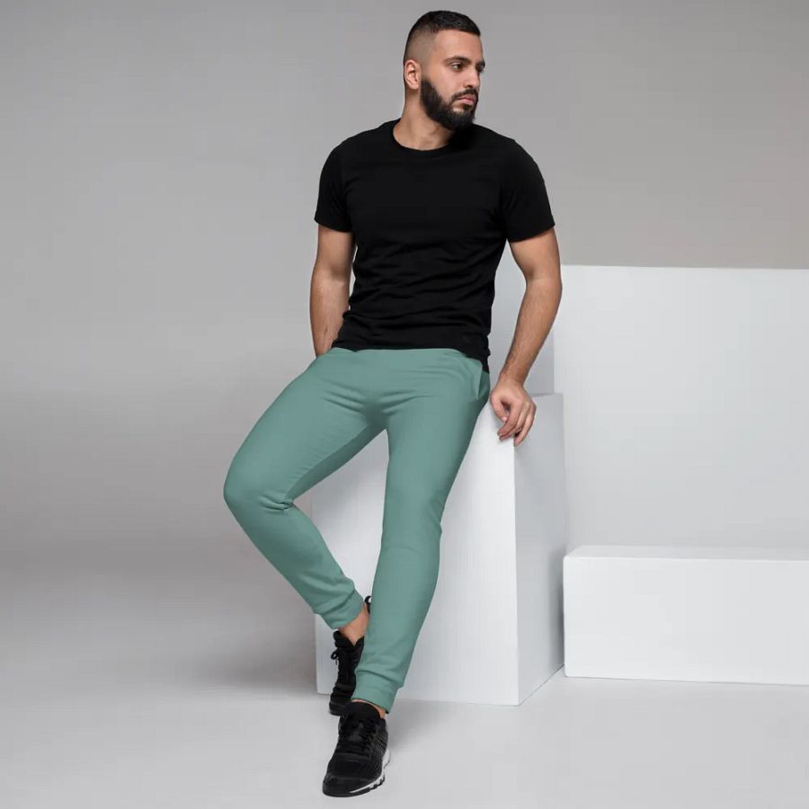 Plain Medium Teal Green Soft Summer Recycled Polyester Premium Men's Joggers by Treasure Pie product image (7)