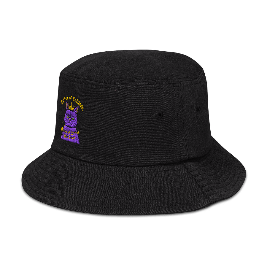 Cattitude Queen: Bow Down to Feline Royalty Denim Bucket Hat product image (6)